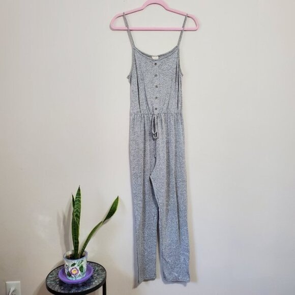 Caution To the Wind Gray Heathered Stripped Comfy Casual Jumpsuit Size Medium - Picture 1 of 14